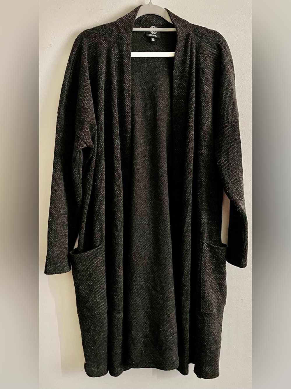 🌚 bobeau Black Open-Front Longline Cardigan with Pockets 🌚